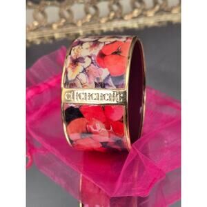 Gorgeous Carolina Herrera Wide Floral Enamel Gold Tone Bangle Bracelet